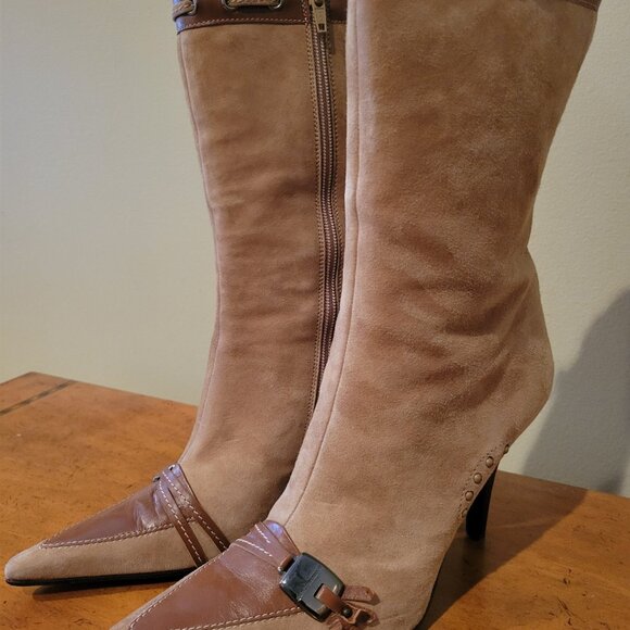 Gorgeous Via Spiga Brown Suede/Leather Mid Calf Boots - Picture 4 of 14